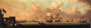 Monamy, Peter A panoranma of the Bosporus at Constantinople the City spread along the European western shore,the Asian eastern shore guarded by Leander-s Tower oil painting reproduction